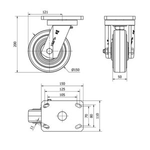 Rueda goma giratoria  Alex diametro 150 mm. modelo 2-1951 - Imagen 2