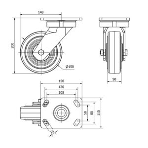 Rueda goma giratoria Alex diametro 150 mm. modelo 2-1968 - Imagen 2