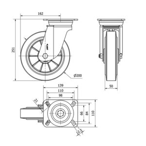 Rueda goma giratoria  Alex diametro 200 mm. modelo 2-1994 - Imagen 2