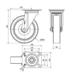 Rueda poliuretano giratoria  Alex diametro 200 mm. 2-2006 - Imagen 2