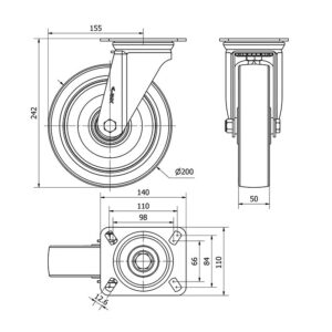 Rueda poliuretano giratoria  Alex diametro 200 mm. 2-2007 - Imagen 2