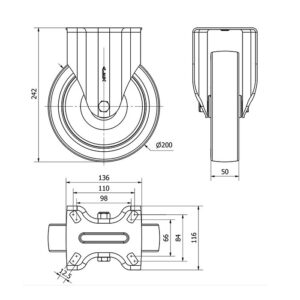 Rueda poliuretano fija  Alex diametro 200 mm. modelo 2-2013 - Imagen 2