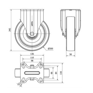 Rueda poliuretano fija  Alex diametro 200 mm. 2-2014 - Imagen 2