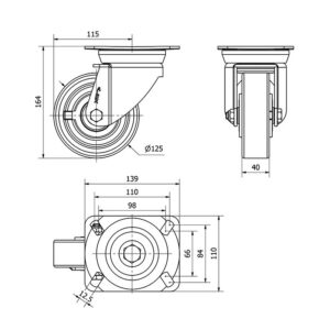 Rueda poliuretano giratoria Alex diametro 125 mm. modelo 2-2055 - Imagen 2