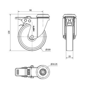 Rueda policarbonato giratoria con freno Alex diametro 100 mm. modelo 2-2151 - Imagen 2