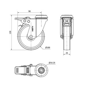 Rueda policarbonato giratoria con freno Alex diametro 100 mm. modelo 2-2283 - Imagen 2