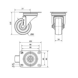 Rueda poliamix giratoria  Alex diametro 80 mm. modelo 2-2332 - Imagen 2