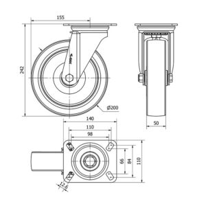 Rueda poliuretano giratoria  Alex diametro 200 mm. modelo 2-2359 - Imagen 2