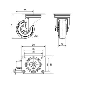 Rueda goma giratoria Alex diametro 80 mm. modelo 2-2385 - Imagen 2