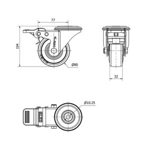 Rueda goma giratoria con freno Alex diametro 80 mm. modelo 2-2408 - Imagen 2