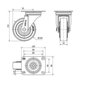 Rueda goma giratoria  Alex diametro 100 mm. modelo 2-2484 - Imagen 2