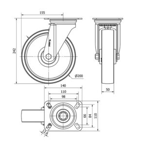 Rueda acero giratoria  Alex diametro 200 mm. modelo 2-2516 - Imagen 2