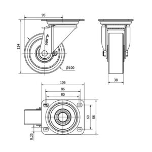 Rueda poliuretano giratoria Alex diametro 100 mm. modelo 2-2526 - Imagen 2