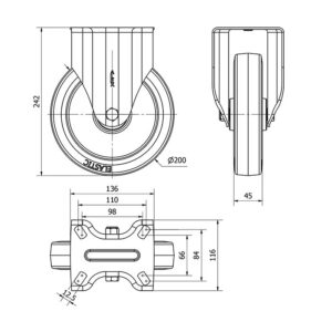 Rueda goma fija  Alex diametro 200 mm. 2-2734 - Imagen 2