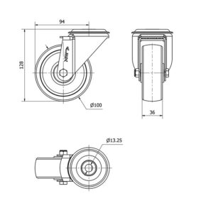 Rueda poliamix giratoria  Alex diametro 100 mm. modelo 2-2800 - Imagen 2