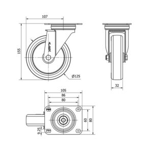Rueda poliuretano giratoria  Alex diametro 100 mm. modelo 2-2825 - Imagen 2