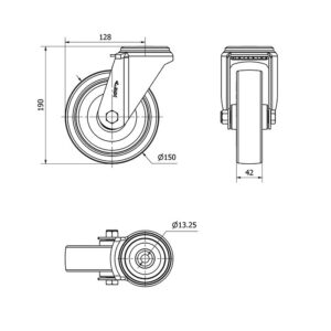 Rueda poliuretano giratoria  Alex diametro 150 mm. modelo 2-2843 - Imagen 2