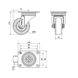 Rueda poliuretano giratoria Alex diametro 80 mm. modelo 2-2855 - Imagen 2