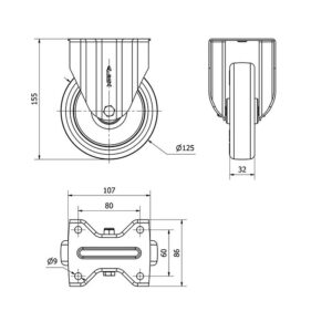 Rueda poliuretano fija Alex diametro 125 mm. modelo 2-2949 - Imagen 2