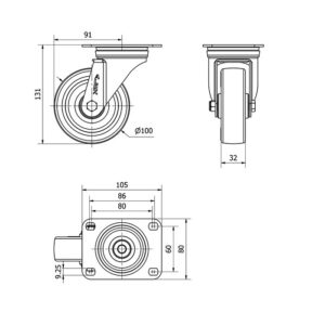 Rueda poliuretano giratoria  Alex diametro 100 mm. modelo 2-2965 - Imagen 2