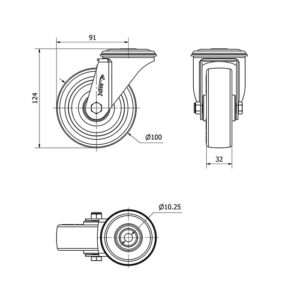 Rueda poliuretano giratoria Alex diametro 100 mm. modelo 2-2978 - Imagen 2