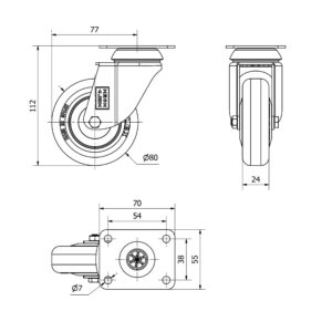 Rueda poliuretano giratoria Alex diametro 80 mm. modelo 2-3049 - Imagen 2