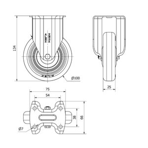 Rueda poliuretano fija  Alex diametro 100 mm. 2-3052 - Imagen 2