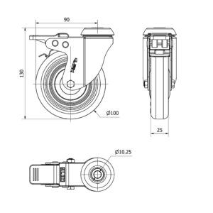 Rueda poliuretano giratoria con freno Alex diametro 100 mm. modelo 2-3058 - Imagen 2