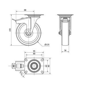 Rueda poliamix giratoria con freno Alex diametro 125 mm. modelo 2-3085 - Imagen 2