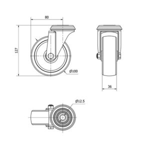 Rueda poliamix giratoria Alex diametro 100 mm. modelo 2-3087 - Imagen 2
