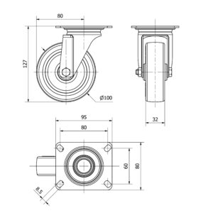 Rueda poliuretano giratoria Alex diametro 100 mm. modelo 2-3093 - Imagen 2