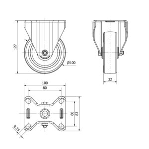Rueda poliuretano fija  Alex diametro 100 mm. 2-3096 - Imagen 2