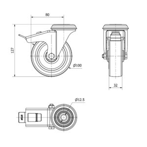 Rueda poliuretano giratoria con freno Alex diametro 100 mm. modelo 2-3105 - Imagen 2
