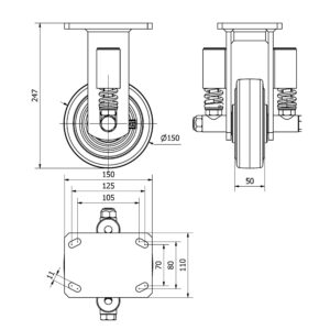 Rueda goma fija  Alex diametro 150 mm. modelo 2-3191 - Imagen 2