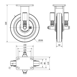 Rueda goma fija  Alex diametro 250 mm. modelo 2-3199 - Imagen 2