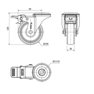 Rueda goma giratoria con freno Alex diametro 100 mm. modelo 2-3305 - Imagen 2