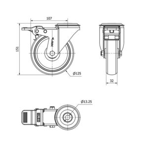 Rueda goma giratoria con freno Alex diametro 125 mm. modelo 2-3306 - Imagen 2