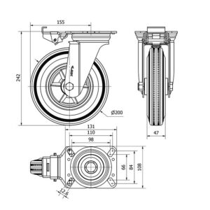 Rueda goma giratoria con bloqueo direccional Alex diametro 200 mm. 2-3332 - Imagen 2