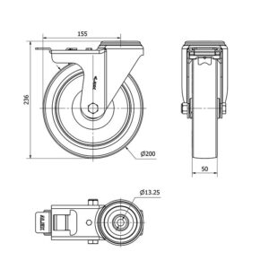 Rueda poliuretano giratoria con freno Alex diametro 200 mm. modelo 2-3335 - Imagen 2