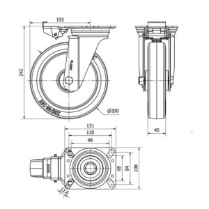 Rueda goma giratoria con bloqueo direccional Alex diametro 200 mm. modelo 2-3337 - Imagen 2