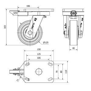 Rueda poliuretano giratoria con bloqueo direccional Alex diametro 125 mm. 2-3368 - Imagen 2