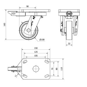 Rueda nylon-poliamida giratoria con bloqueo direccional Alex diametro 100 mm. modelo 2-3375 - Imagen 2
