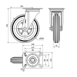 Rueda goma giratoria  Alex diametro 200 mm. 2-3401 - Imagen 2