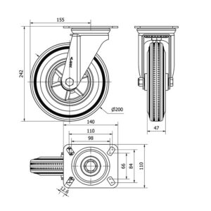 Rueda goma giratoria  Alex diametro 200 mm. 2-3402 - Imagen 2