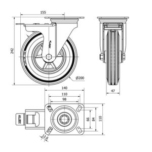 Rueda goma giratoria con freno Alex diametro 200 mm. modelo 2-3408 - Imagen 2