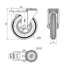 Rueda goma giratoria con freno Alex diametro 200 mm. 2-3416 - Imagen 2