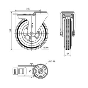Rueda goma giratoria con freno Alex diametro 200 mm. 2-3426 - Imagen 2