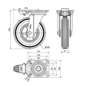 Rueda goma giratoria con bloqueo direccional Alex diametro 200 mm. modelo 2-3430 - Imagen 2