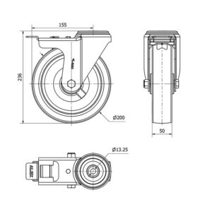 Rueda poliuretano giratoria con freno Alex diametro 200 mm. modelo 2-3478 - Imagen 2