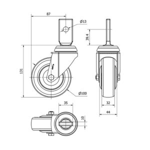 Rueda goma giratoria Alex diametro 100 mm. modelo 2-3503 - Imagen 2